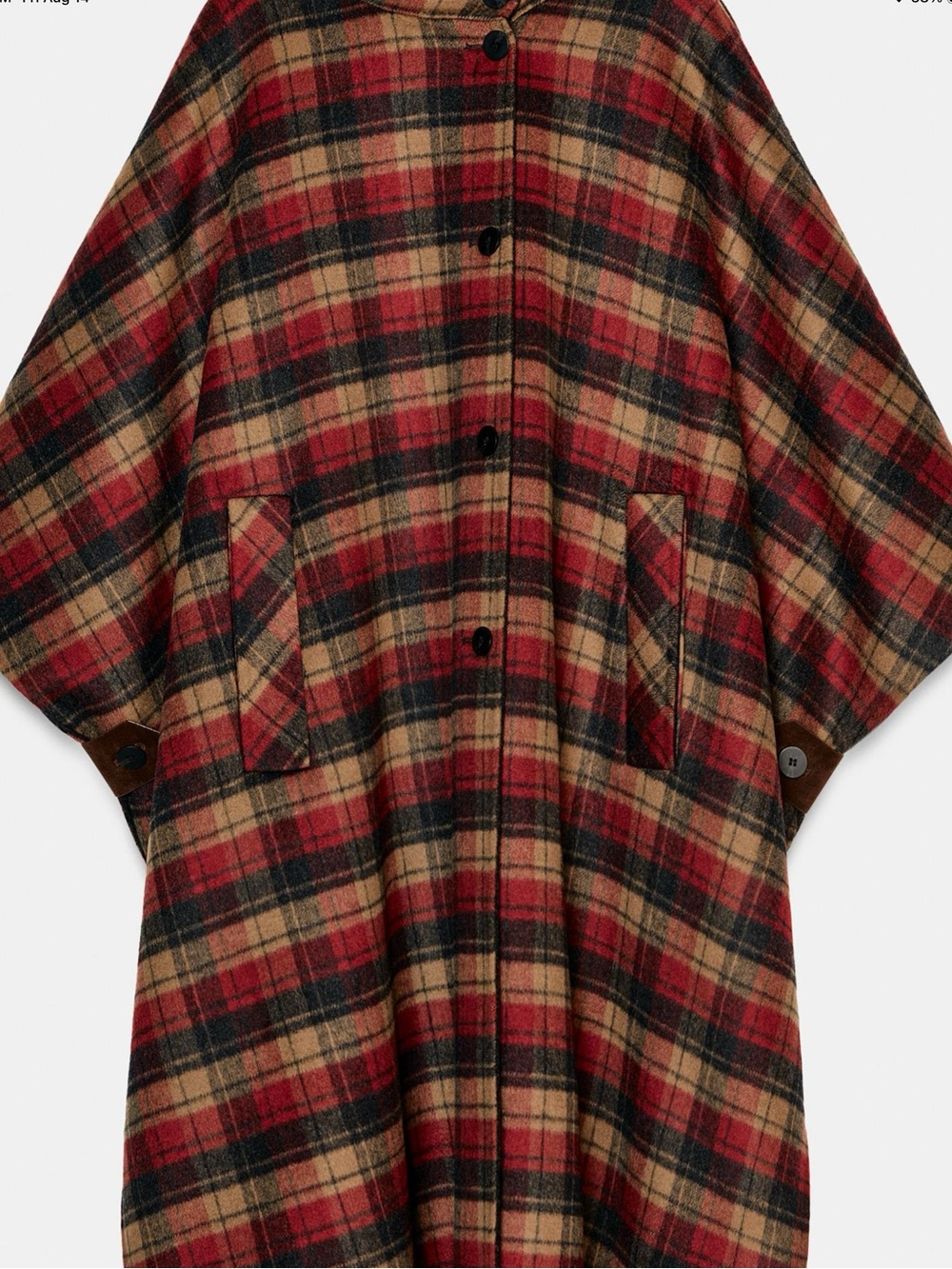 Zara Rust Plaid Wool-Blend Cape LIMITED EDITION - Picture 2 of 5